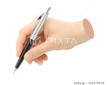 Hands with business pen isolated on transparent background. Contemporary art design 133374214