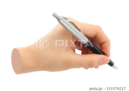 Hands with business pen isolated on transparent background. Contemporary art design 133374217