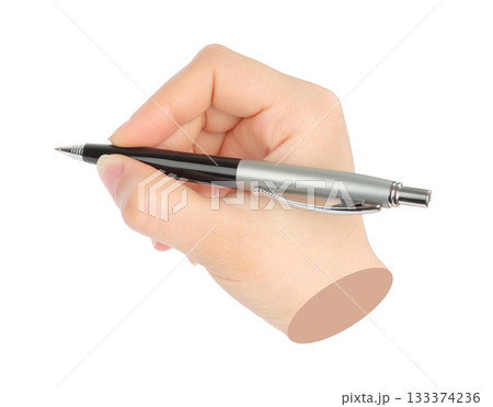 Hands with business pen isolated on transparent background. Contemporary art design Hands with business pen isolated on transparent background. Contemporary art design 133374236