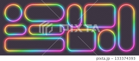 Neon glowing frames, rainbow banners light effect, bright illuminated borders. Neon glowing frames, rainbow banners light effect, bright illuminated borders. 133374393