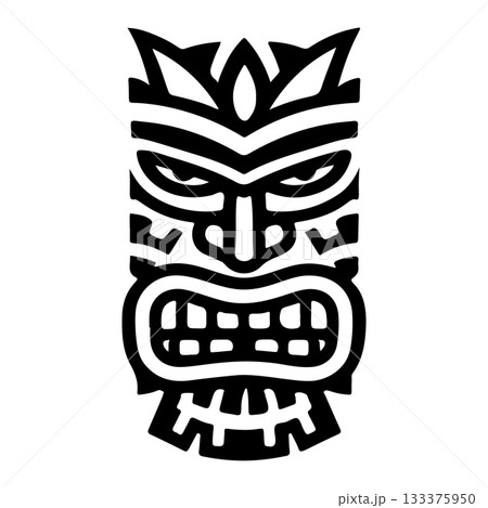 Tiki tribal wooden mask set and Tiki mug. Hawaiian traditional elements. Colored, wooden and black and white silhouette. Vector illustration Tiki tribal wooden mask set and Tiki mug. Hawaiian traditional elements. Colored, wooden and black and white silhouette. Vector illustration 133375950