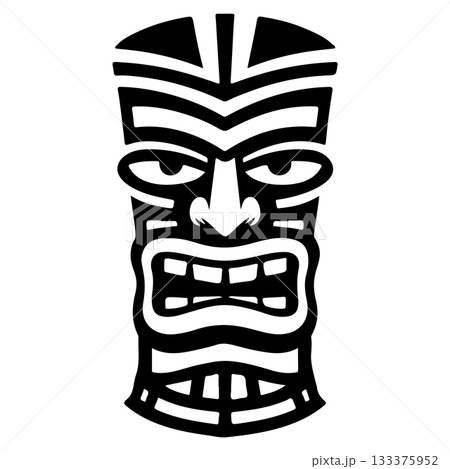 Tiki tribal wooden mask set and Tiki mug. Hawaiian traditional elements. Colored, wooden and black and white silhouette. Vector illustration Tiki tribal wooden mask set and Tiki mug. Hawaiian traditional elements. Colored, wooden and black and white silhouette. Vector illustration 133375952