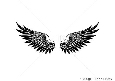 Wings in tattoo style isolated on white background. Design element for poster, t shit, card, emblem, sign, badge. Vector illustration Wings in tattoo style isolated on white background. Design element for poster, t shit, card, emblem, sign, badge. Vector illustration 133375965
