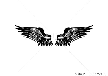 Wings in tattoo style isolated on white background. Design element for poster, t shit, card, emblem, sign, badge. Vector illustration 133375969