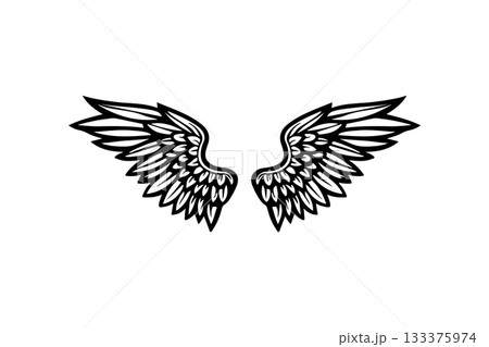 Wings in tattoo style isolated on white background. Design element for poster, t shit, card, emblem, sign, badge. Vector illustration 133375974