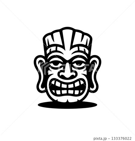 Tiki tribal wooden mask set and Tiki mug. Hawaiian traditional elements. Colored, wooden and black and white silhouette. Vector illustration Tiki tribal wooden mask set and Tiki mug. Hawaiian traditional elements. Colored, wooden and black and white silhouette. Vector illustration 133376022