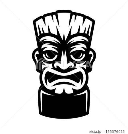Tiki tribal wooden mask set and Tiki mug. Hawaiian traditional elements. Colored, wooden and black and white silhouette. Vector illustration Tiki tribal wooden mask set and Tiki mug. Hawaiian traditional elements. Colored, wooden and black and white silhouette. Vector illustration 133376023