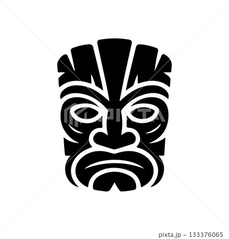 Tiki tribal wooden mask set and Tiki mug. Hawaiian traditional elements. Colored, wooden and black and white silhouette. Vector illustration Tiki tribal wooden mask set and Tiki mug. Hawaiian traditional elements. Colored, wooden and black and white silhouette. Vector illustration 133376065