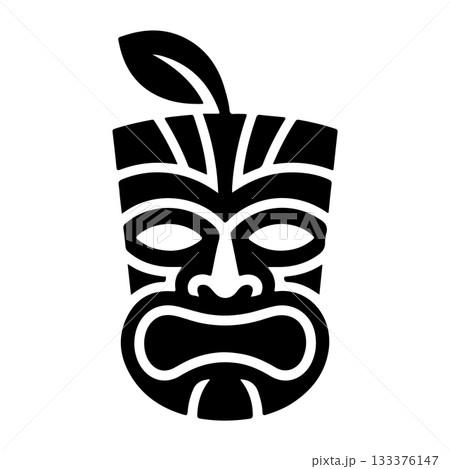Tiki tribal wooden mask set and Tiki mug. Hawaiian traditional elements. Colored, wooden and black and white silhouette. Vector illustration Tiki tribal wooden mask set and Tiki mug. Hawaiian traditional elements. Colored, wooden and black and white silhouette. Vector illustration 133376147