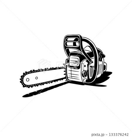 Illustration of chainsaw isolated on white background. Design element for emblem, sign, badge. Vector illustration Illustration of chainsaw isolated on white background. Design element for emblem, sign, badge. Vector illustration 133376242