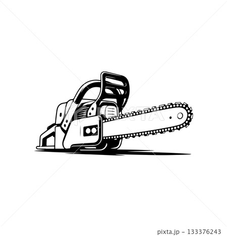 Illustration of chainsaw isolated on white background. Design element for emblem, sign, badge. Vector illustration Illustration of chainsaw isolated on white background. Design element for emblem, sign, badge. Vector illustration 133376243