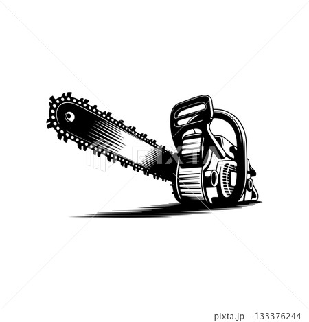 Illustration of chainsaw isolated on white background. Design element for emblem, sign, badge. Vector illustration Illustration of chainsaw isolated on white background. Design element for emblem, sign, badge. Vector illustration 133376244