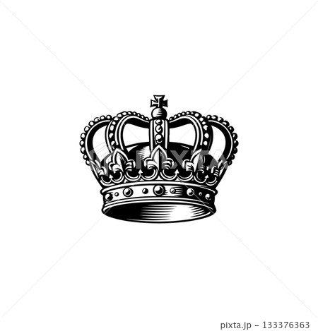 Illustration of king crown in monochrome style. Design element for logo, emblem, sign, poster, t shirt. Vector illustration Illustration of king crown in monochrome style. Design element for logo, emblem, sign, poster, t shirt. Vector illustration 133376363