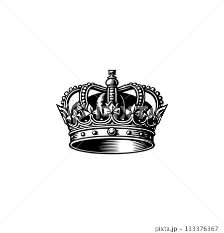 Illustration of king crown in monochrome style. Design element for logo, emblem, sign, poster, t shirt. Vector illustration 133376367