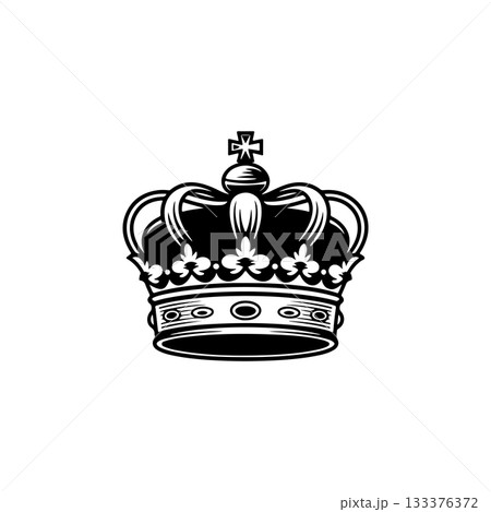 Illustration of king crown in monochrome style. Design element for logo, emblem, sign, poster, t shirt. Vector illustration Illustration of king crown in monochrome style. Design element for logo, emblem, sign, poster, t shirt. Vector illustration 133376372