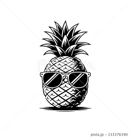 Illustration of pineapple with sunglasses in engraving style. Design element for poster, card, banner, sign. Vector illustration Illustration of pineapple with sunglasses in engraving style. Design element for poster, card, banner, sign. Vector illustration 133376390