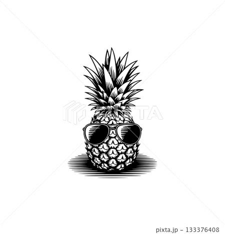 Illustration of pineapple with sunglasses in engraving style. Design element for poster, card, banner, sign. Vector illustration Illustration of pineapple with sunglasses in engraving style. Design element for poster, card, banner, sign. Vector illustration 133376408