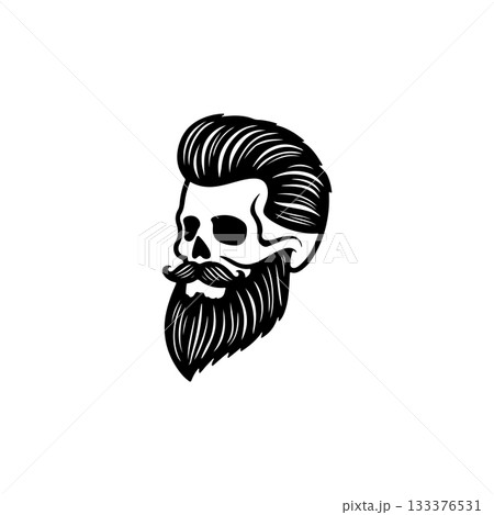 Illustration of bearded skull isolated on white background. Barbers skull. Design element for logo, sign, poster, emblem. Vector illustration 133376531