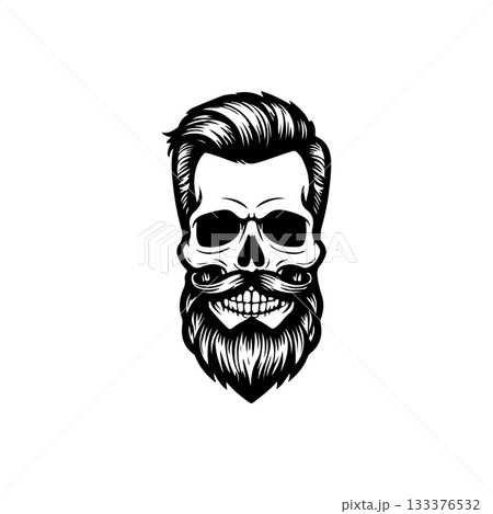 Illustration of bearded skull isolated on white background. Barbers skull. Design element for logo, sign, poster, emblem. Vector illustration 133376532