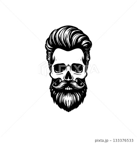Illustration of bearded skull isolated on white background. Barbers skull. Design element for logo, sign, poster, emblem. Vector illustration 133376533
