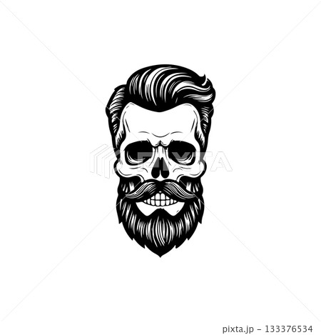 Illustration of bearded skull isolated on white background. Barbers skull. Design element for logo, sign, poster, emblem. Vector illustration 133376534