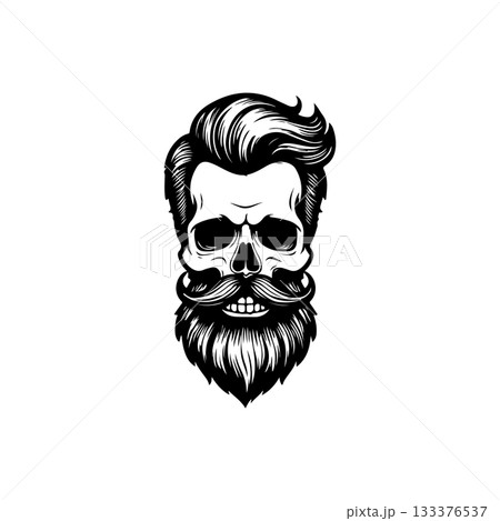 Illustration of bearded skull isolated on white background. Barbers skull. Design element for logo, sign, poster, emblem. Vector illustration 133376537