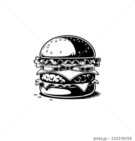 Illustration of burger. Design element for logo, label, badge, emblem. Vector illustration Illustration of burger. Design element for logo, label, badge, emblem. Vector illustration 133376559