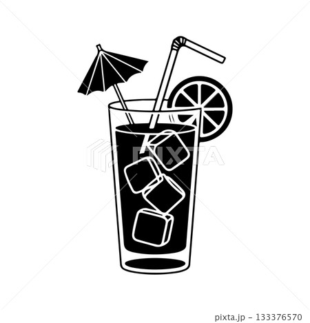 Illustration of cocktail in vintage monochrome style. Design element for logo, label, sign, poster, card, badge. Vector illustration 133376570