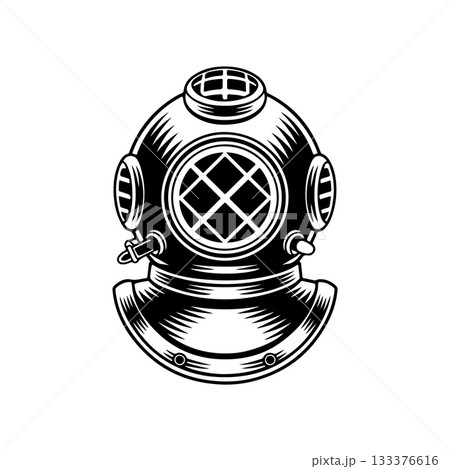 Retro style diver helmet isolated on white background. Design element for logo, label, sign, poster, menu. Vector illustration 133376616