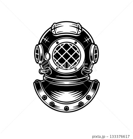 Retro style diver helmet isolated on white background. Design element for logo, label, sign, poster, menu. Vector illustration 133376617