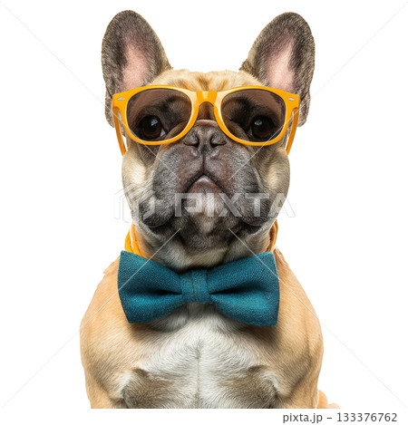 Happy Dog Wearing a Red Bowtie Sits Proudly With a Cheerful Expression in a Bright Setting. 133376762
