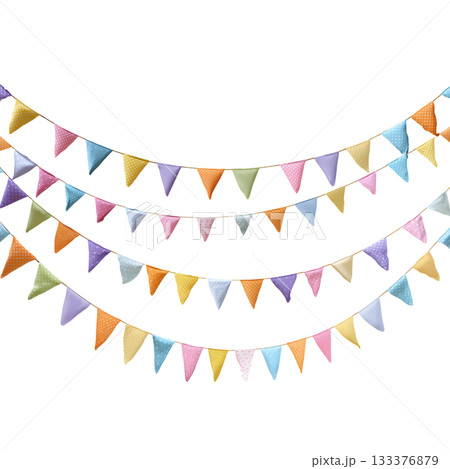 Bright and Colorful Bunting Flags Add a Cheerful Touch to Any Party or Celebration Setting 133376879