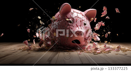 A Pink Piggy Bank Exploding with a Surprised...のイラスト素材 [133377225] - PIXTA