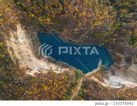 Aerial Drone Landscape of Ledinacko Lake in Fruska Gora 133378042