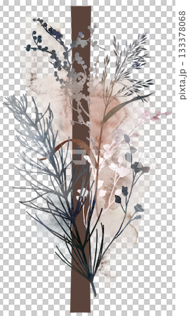 Capital letter I with watercolor autumn leaves and grass in earth tones, winter wedding illustration Capital letter I with watercolor autumn leaves and grass in earth tones, winter wedding illustration 133378068