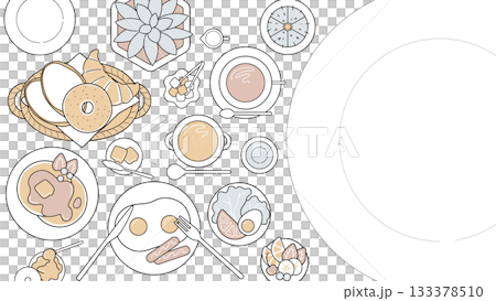 極簡主義早餐咖啡館鳥瞰圖佈局（成人適用）| 簡潔背景向量橫幅素材 133378510