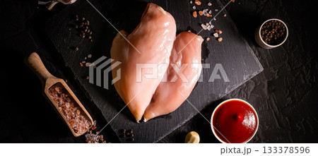 raw chicken fillet on stone background with copy space for your text raw chicken fillet on stone background with copy space for your text 133378596