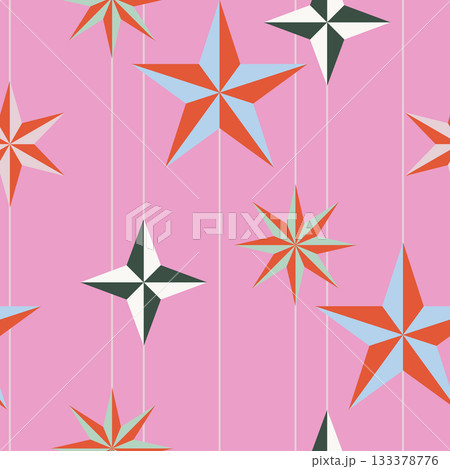 Christmas tree decor stars shaped seamless pattern. Candy pink colors festive thin lines wallpaper, gift wrap texture Christmas tree decor stars shaped seamless pattern. Candy pink colors festive thin lines wallpaper, gift wrap texture 133378776