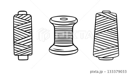 vector set, spool of thread, knitting accessories, simple black and white icon, doodle and sketch style vector set, spool of thread, knitting accessories, simple black and white icon, doodle and sketch style 133379033