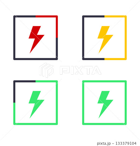 Battery Level Icons with Lightning Vector Illustration. Perfect for energy concepts, app interfaces, charging indicators, technology graphics and infographics. Battery Level Icons with Lightning Vector Illustration. Perfect for energy concepts, app interfaces, charging indicators, technology graphics and infographics. 133379104