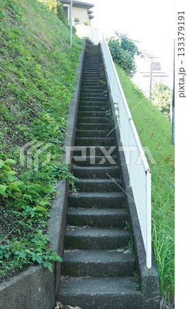 Long stone stairs in a Japanese residential area 133379191