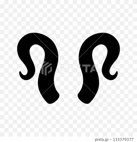 Black curled horns. Flat silhouette vector illustration for fantasy, tribal or Halloween monster designs 133379377
