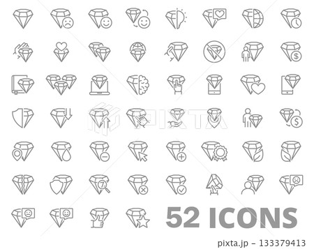 Set of diamond line icons. Precious gems, luxury gemstones, faceted brilliant. Mystical, esoteric, magic crystals. Vector illustration. 133379413