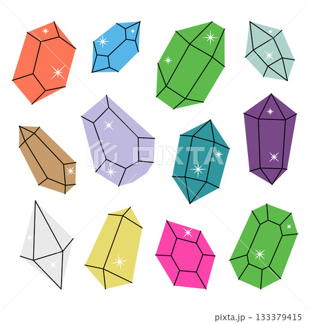 Crystals. Mystical, esoteric, magic or healing crystals. Gemstones, amethyst, ruby, sapphire, emerald, topaz and quartz. 133379415