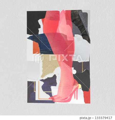Abstract various colorful torn paper background with woman legs and high heels 133379417