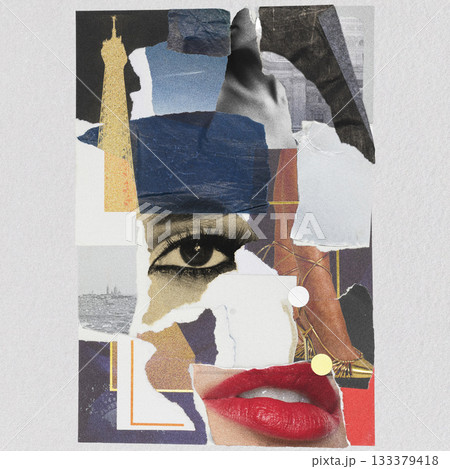 Abstract various colorful torn paper background with various images 133379418