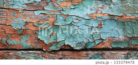 Peeling turquoise paint on rustic wooden surface Peeling turquoise paint on rustic wooden surface 133379478