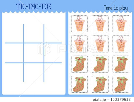 Tic-tac-toe or noughts and crosses kids game grid template, Christmas gift box to cut out, fun educational activity for logic thinking development, printable worksheet for board game, teacher resource Tic-tac-toe or noughts and crosses kids game grid template, Christmas gift box to cut out, fun educational activity for logic thinking development, printable worksheet for board game, teacher resource 133379638