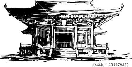 神社の境内の墨絵イラスト 神社の境内の墨絵イラスト 133379830