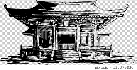 Ink painting illustration of the shrine grounds Ink painting illustration of the shrine grounds 133379830